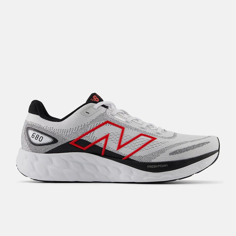 New Balance MEN'S Fresh Foam 680 v8 White with Black and True Red