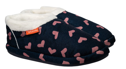 Archline ORTHOTIC SLIPPERS CLOSED Navy with Pink Hearts